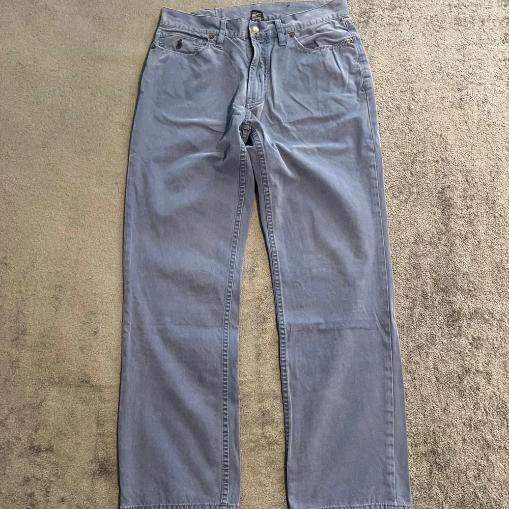 Vintage Polo Ralph Lauren Mens Straight Leg Chinos Blue Faded Cotton Pants 31x30